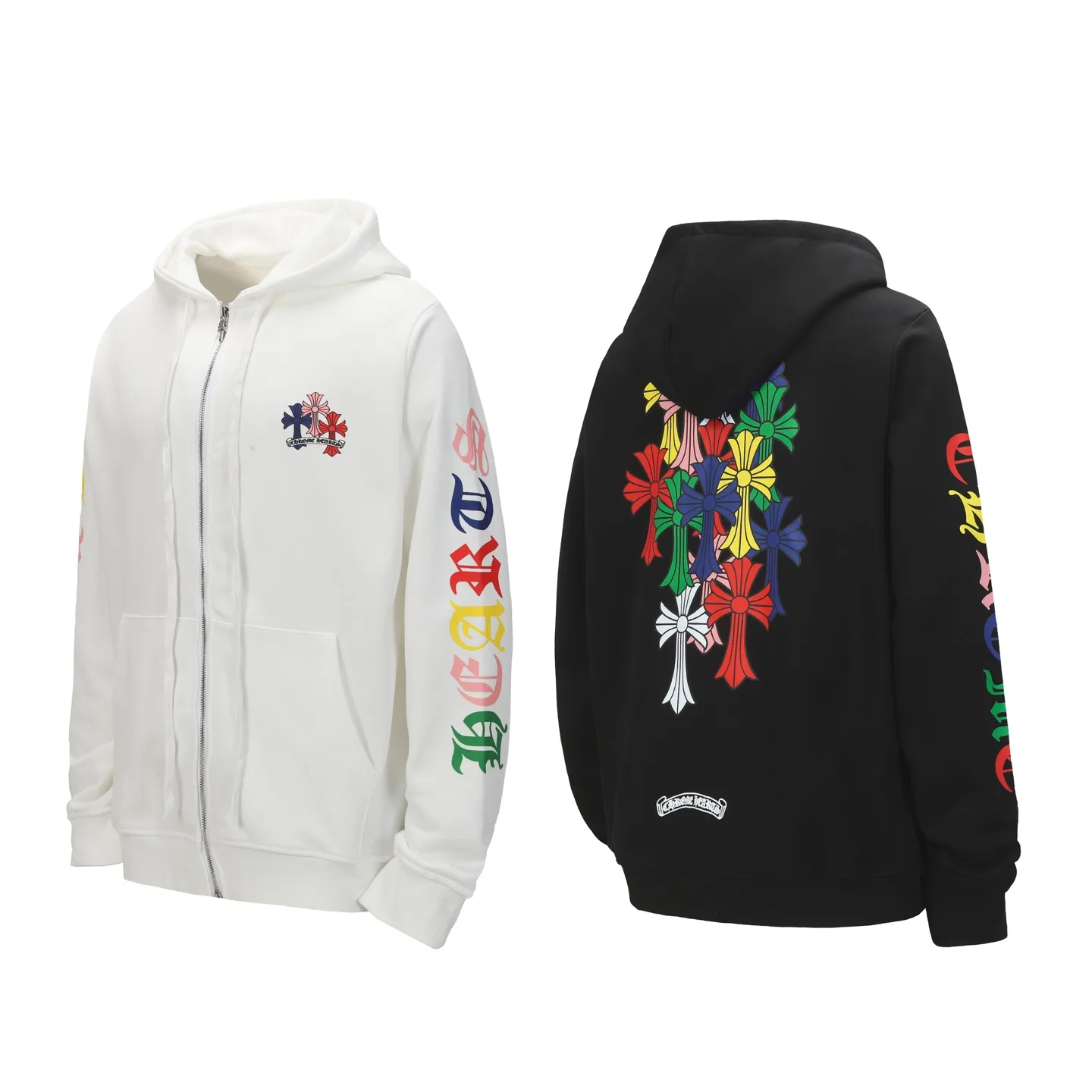 P250 cross-border model, please do not place an order if you are pursuing quality - Chrome Hearts/Chrome Hearts Colorful Cross ✝️ Printed zipper sweatshirt cardigan jacket - High weight, high density and high quality. The wool is soft, delicate and skin-friendly. It feels soft and silky. It has excellent warmth and skin-friendly properties - Custom-woven and dyed, no color difference. No matter the fabric or workmanship details, it beats the ordinary version on the market - Hardware zipper accessories are all customized, full of details - Color: black white -Size: S M L XL